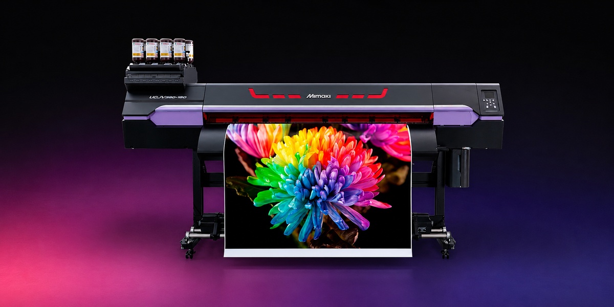 Mimaki UCJV330-160 UV-LED Print & Cut Plotter inkl. Standfuß, Medienzuführung, Netzkabel, Bedienerhandbuch und Rasterlink Software